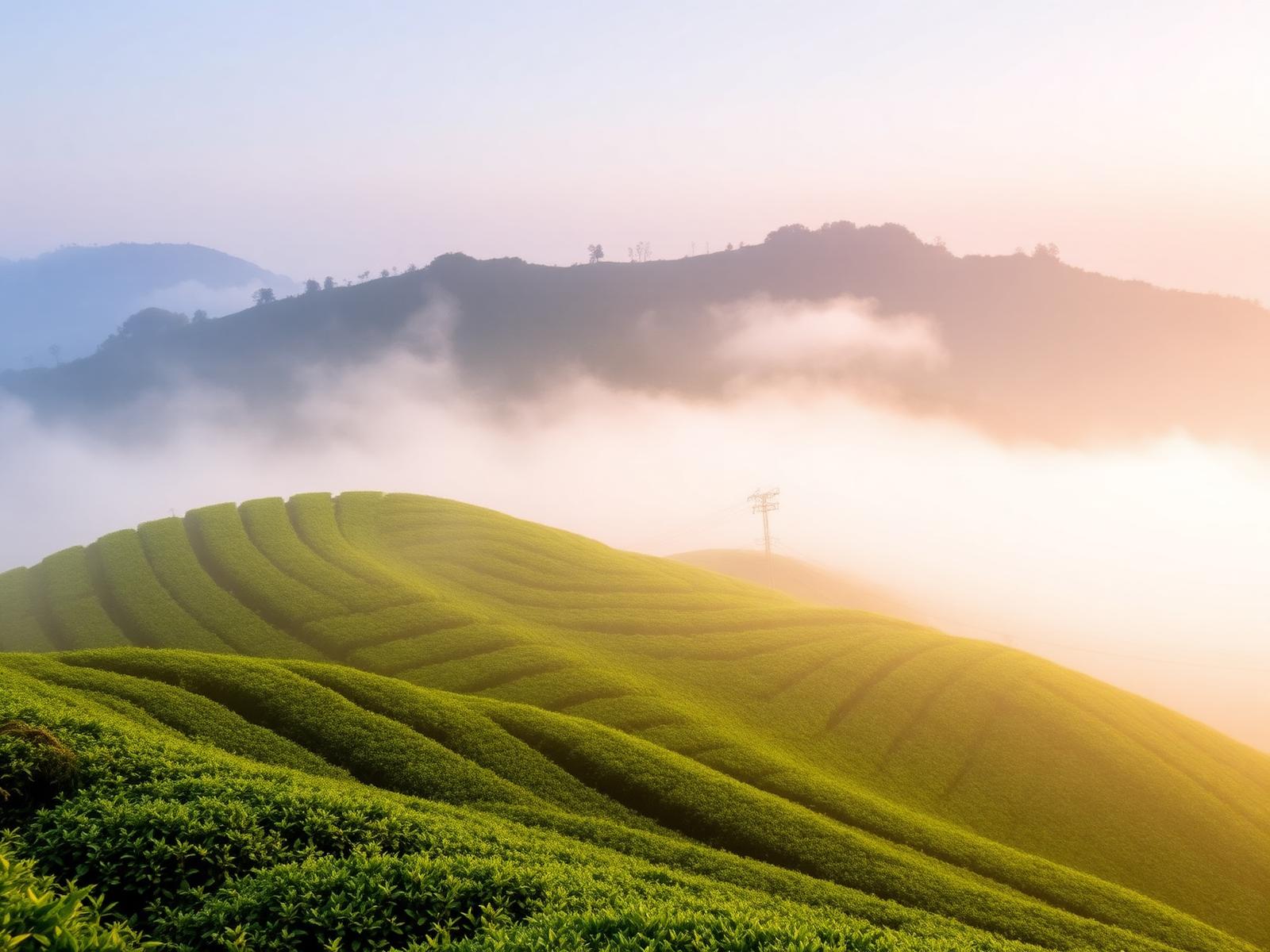 Đồi trà Việt Nam trong sương sớm